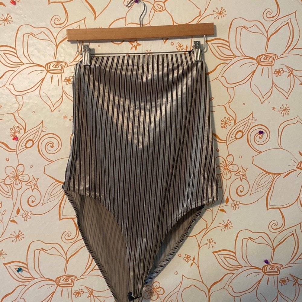 Silver and black strapless bodysuit